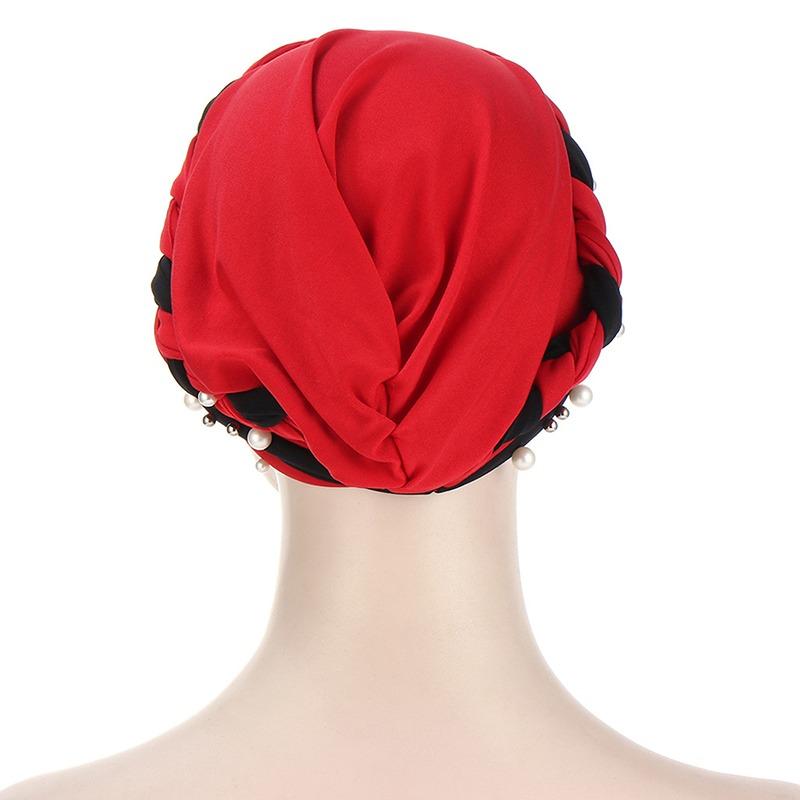 Indian Muslim Women Two Color Hijab Milk Silk Chemical Hat Braided Bead Hijab Islamic Hijab Ladies Bicolor Pearl Baotou Cap