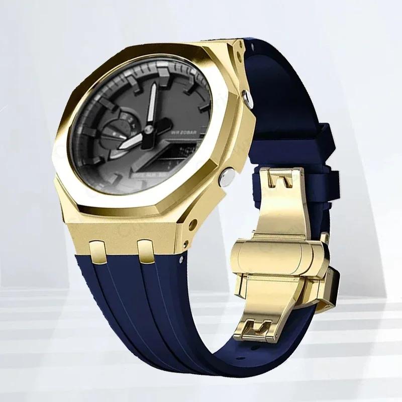 Mod-kit för Casioak GA2100 GA2110 Metallfodral Bezel Gummiarmband För Casioak GAB2100 2110 Modifieringssats Fodral Med Skruvkorrigering