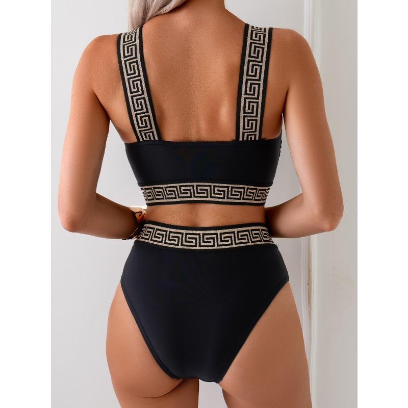New Women's Characteristic Webbing Suspender Briefs Solid Color Bikini Split Swimsuit