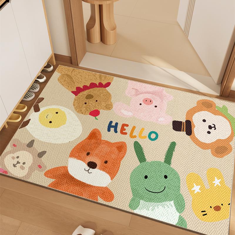 

Cartoon Animal Carpet Mat Rug Collage Design with Happy Text Inspirational Phrase Home Decoration Floor Mat Welcome Mat 40X60CM