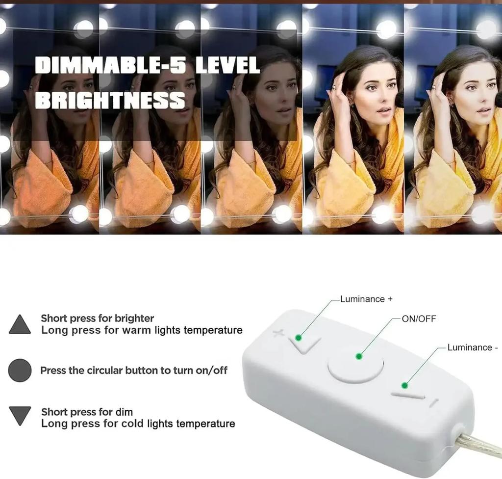 LED odnímatelné žárovky Profesionální make-up zrcadlová lampa USB napájení Kosmetické zrcadlo světlo Hollywood toaletní stolek toaletní světla
