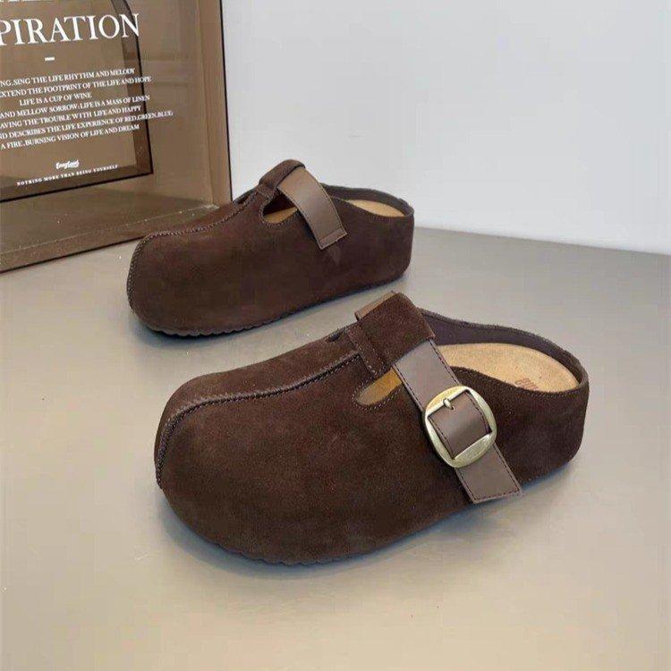 Women's Slippers Wedge Heel Flannel Cover Toe Women's Mules Leisure Outdoor New 5cm Internal Height Big Head Zapatillas De Mujer