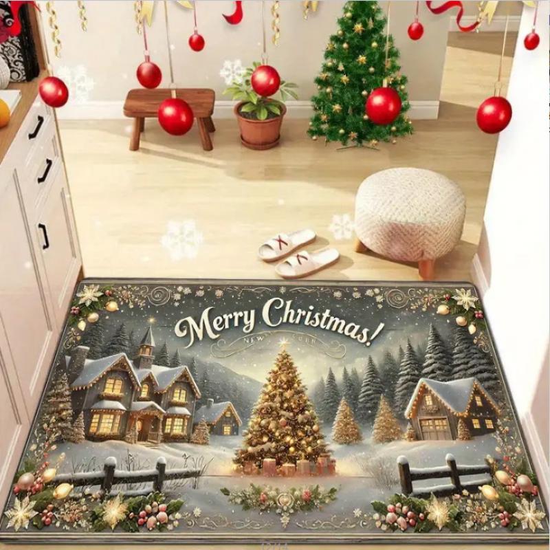 Christmas Themed Door Mat Gingerbread/Santa/gnome Print Floor Mats,Non-Slip Welcome Rugs for Home Entryway & Holiday Decor