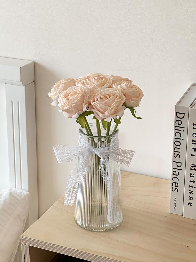 Rose Artificial Flower Arrangement for Living Room Dining Table - Preserved Dried Bouquet Vase Decoration