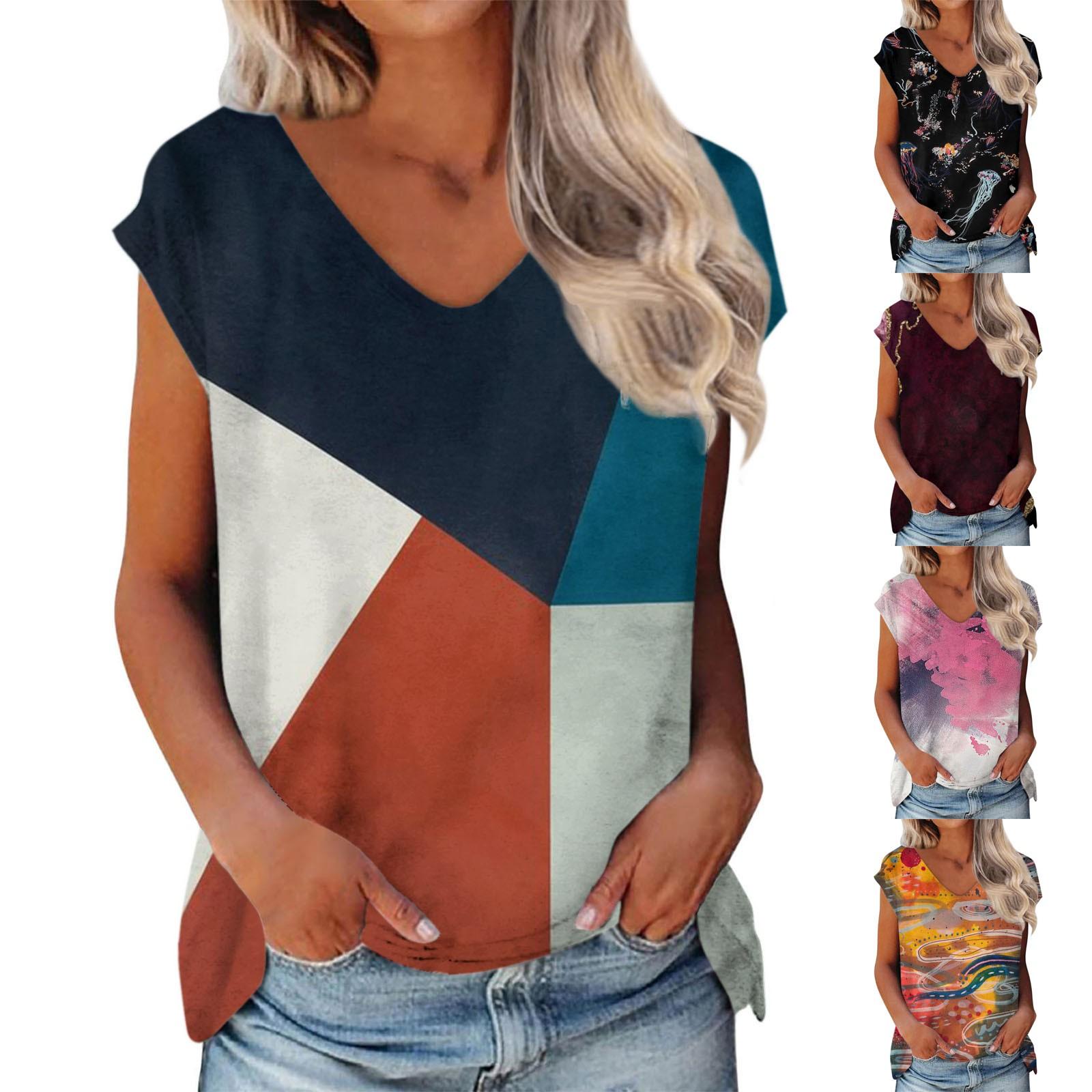 

Женская модная повседневная блузка с v-образным вырезом и коротким рукавом с принтом