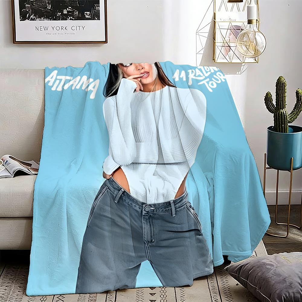 A-Aitana Ocana Singer Portrait Throw Lightweight 240g Flannel Blanket Soft Skin-friendly for Summer Cooling 75X95CM