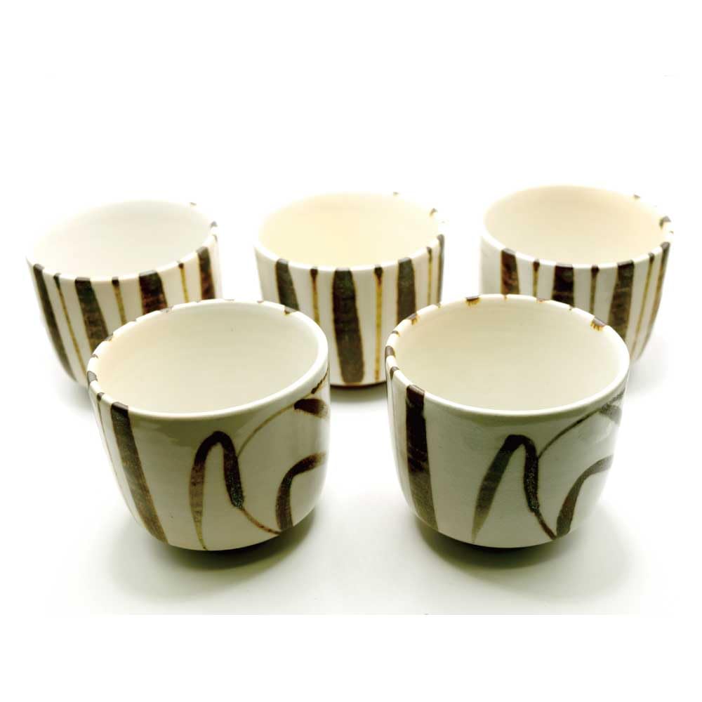 Tea Picture Powder Karatsu Sangen Straw Straw Shigetoshi Set of 5 Utensils, Teacup, Ware, Kiln, Pattern, Nakazato,