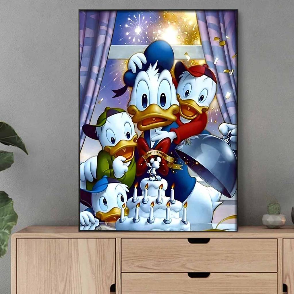 5D DIY Diamond Art Painting Kits for Adults, Donald Duck and His Friends Full Round Crystal Diamond Kits for Beginner for Home Wall Decorate
