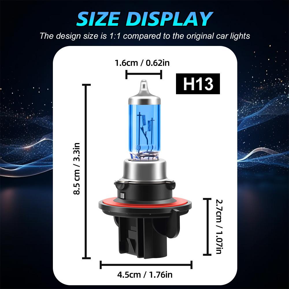 2PCS Universal H13 Halogen Headlight Car Light 6000K 12V Cool Blue Hyper White Bulb Easy installtion
