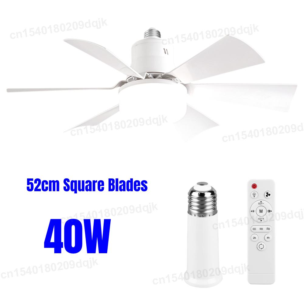 Socket Fan Light with Remote 40/52cm Small Ceiling Fan with LED, E26/27 Cordless Light Screw Fan for Kitchen Bedroom, Small Room