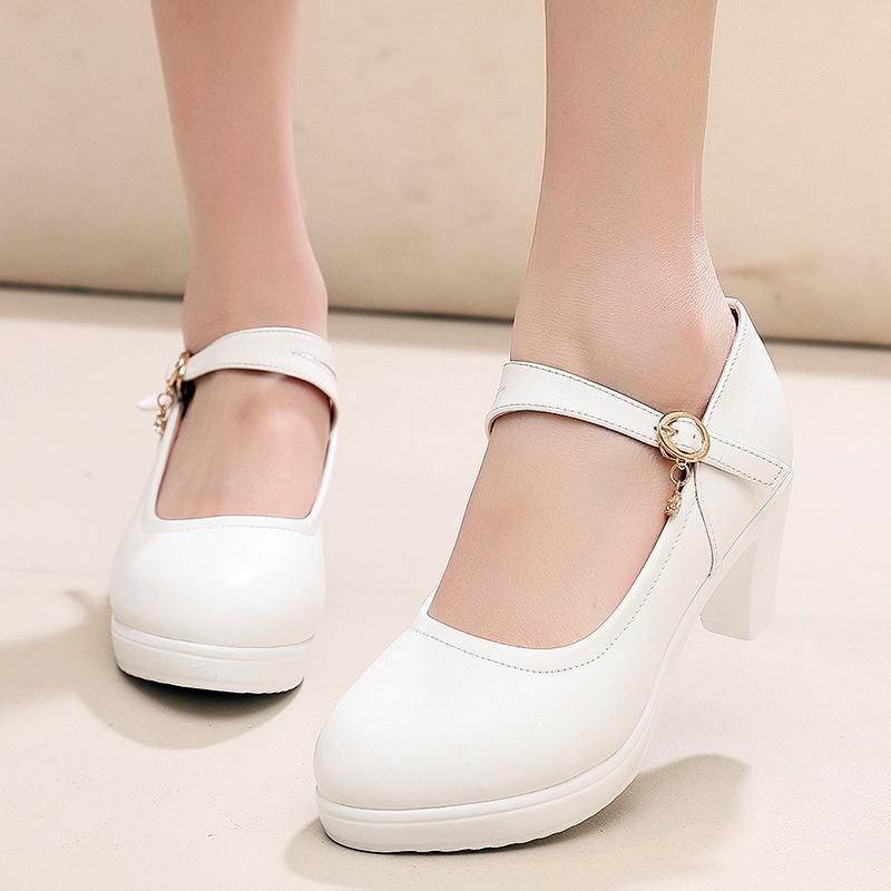 8cm 10cm Small Size 32-43 Shallow Soft Leather Mary Janes Platform Pumps 2025 Spring Trend Block High Heels Shoes Office Model