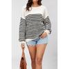 Autumn and winter new fashion striped color matching knitted sweater long sleeve crew neck large size sweater women's clothing