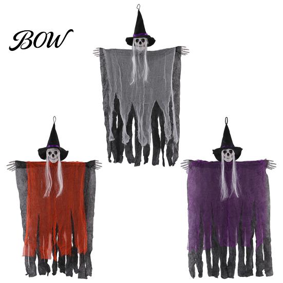 Halloween Corridor Decor 38" Hanging Witch Decoration, Spooky Scary Flying Skeleton Ghost Party Accessory for Outdoor, Indoor Haunted House Porch Yard
