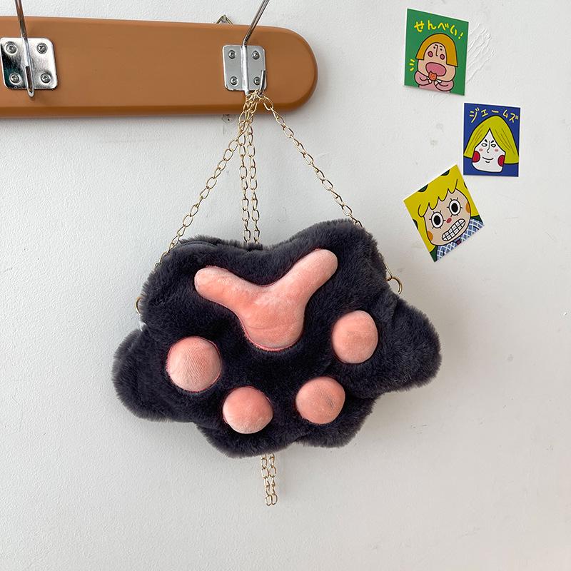 

Плюшевая сумка в виде кошачьей лапки с железной цепочкой - Пушистый осенне-зимний аксессуар для свитера 26x20x4 cm чёрный