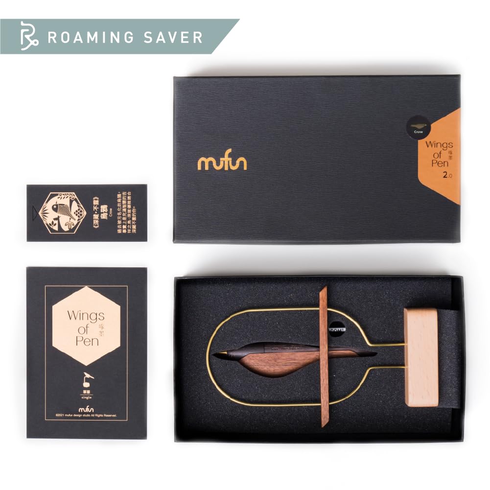 Wings of Pen Crow Biurko Ćwierkający Drewniany Długopis Ptak Biurko Pióro Biurowe Biurko Przyrząd do Pisania Pióro, Pióro, Design, Stojak,