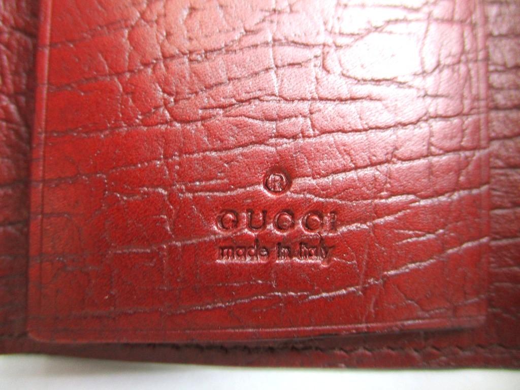Auténtico Lona Recubierta GG GUCCI Cuero Rojo Vino 6 Fotos Llavero #815 Reformado
