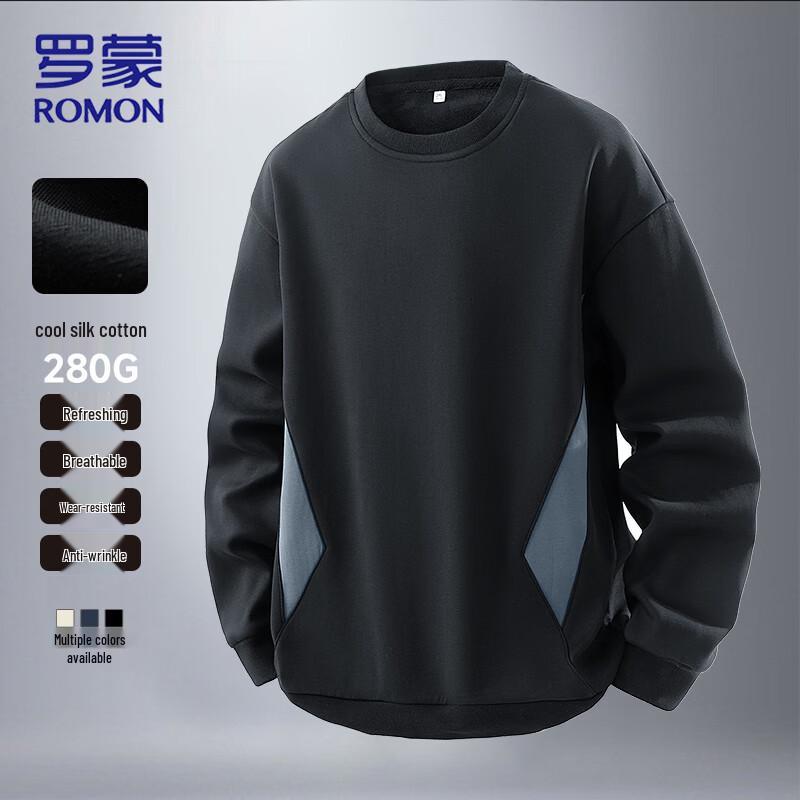 ROMON Men s Color Block Round Neck Sweatshirt 2XL
