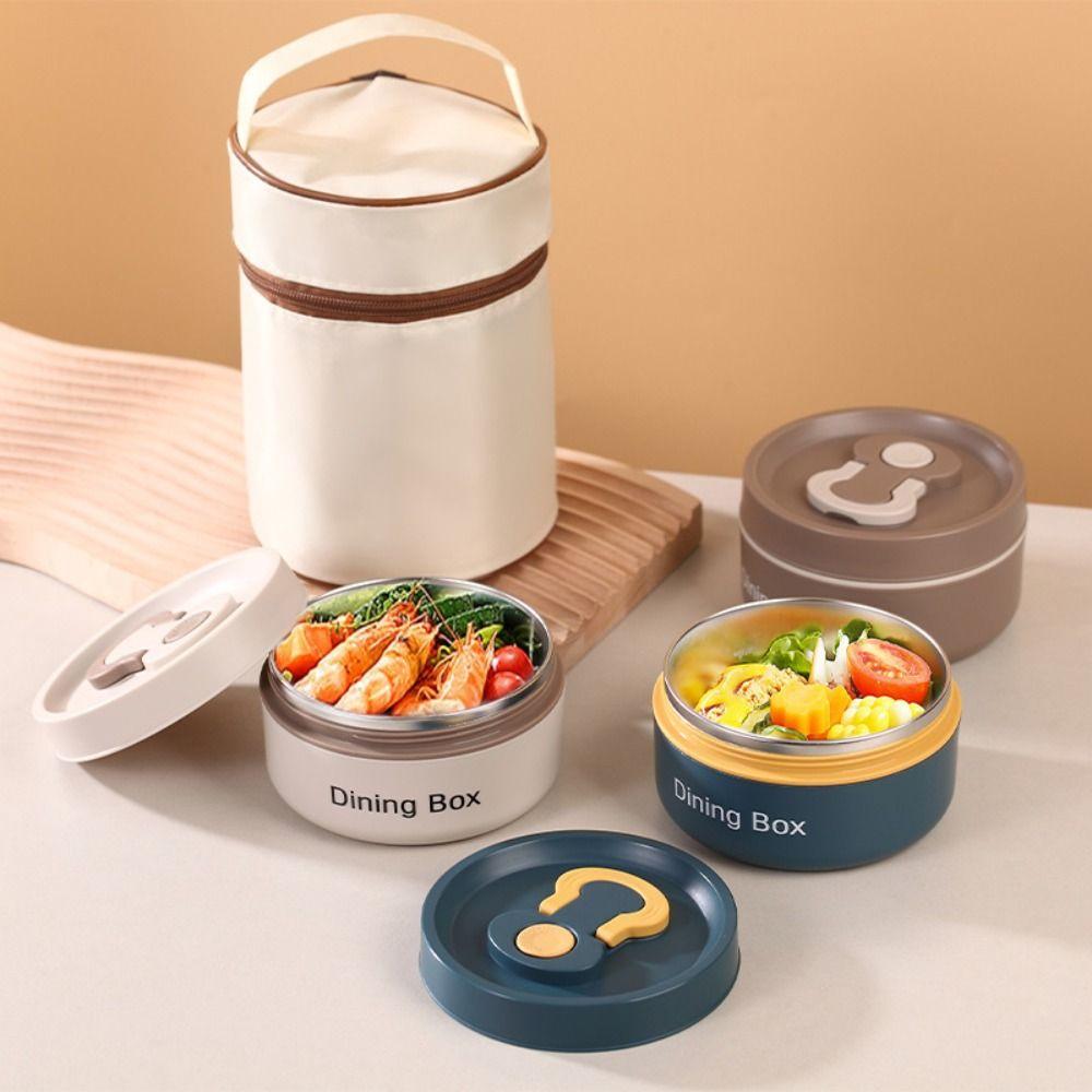 Stainless Steel Thermal Lunch Box Round Dining Box Insulated Food Container  Tableware