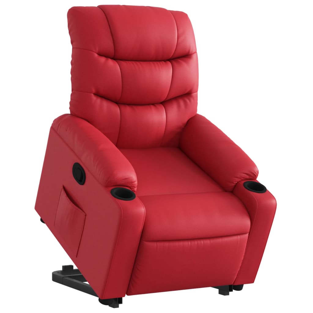 Recliner Chair with Lift Assist Red Artificial Leather
