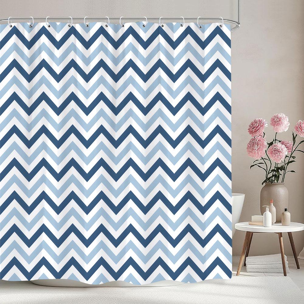 Abstract Geometric Lines Shower Curtain Irregular Pattern Square Wave Pattern Polyester Shower Curtain Bathroom Decor With Hooks