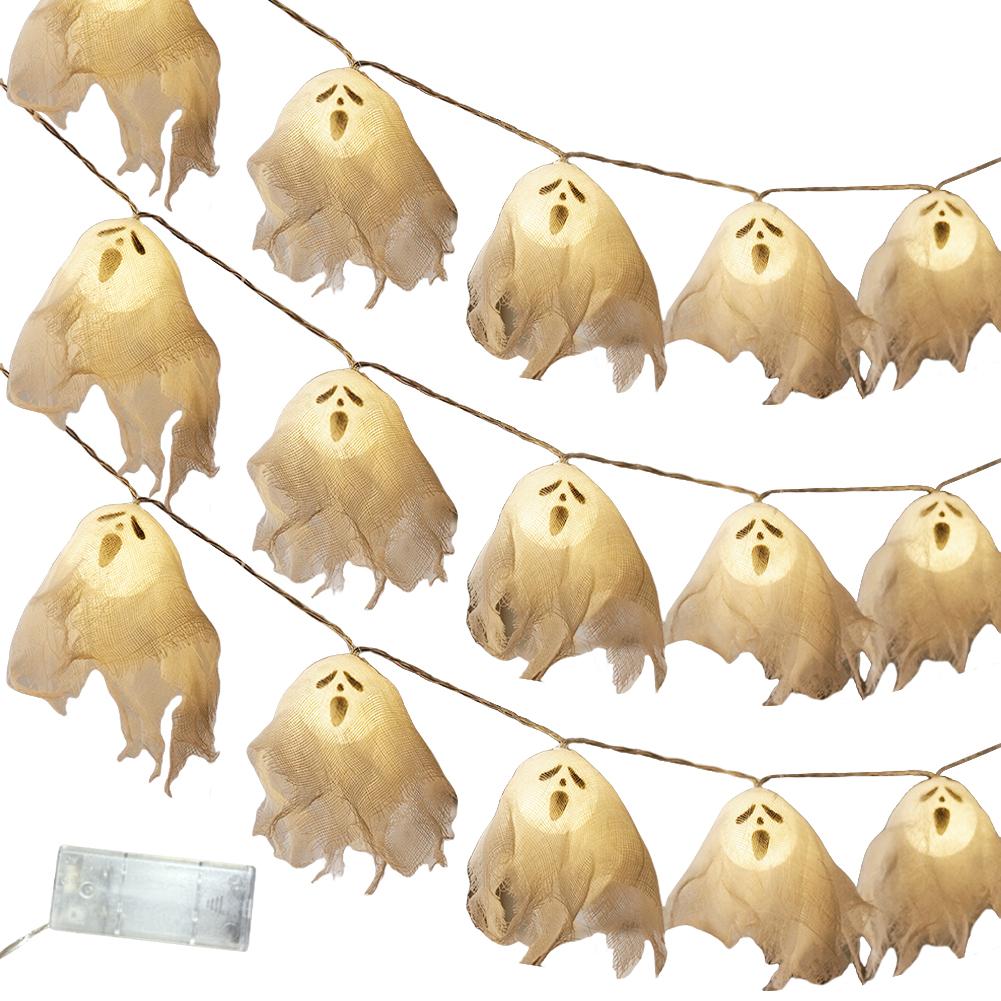 Handmade Ghost String Lights 10 LED Battery Operated Ghost Pumpkin String Light for Home Indoor Outdoor Halloween Party Decor