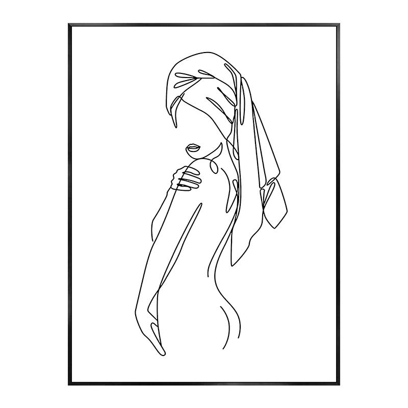 Черно-белый постер «Раздеться и расслабиться» Ванная комната Женщина Обнаженная линия Рисунок Декоративные картины Холст Настенная картина Домашний декор 21x30cm No Framed