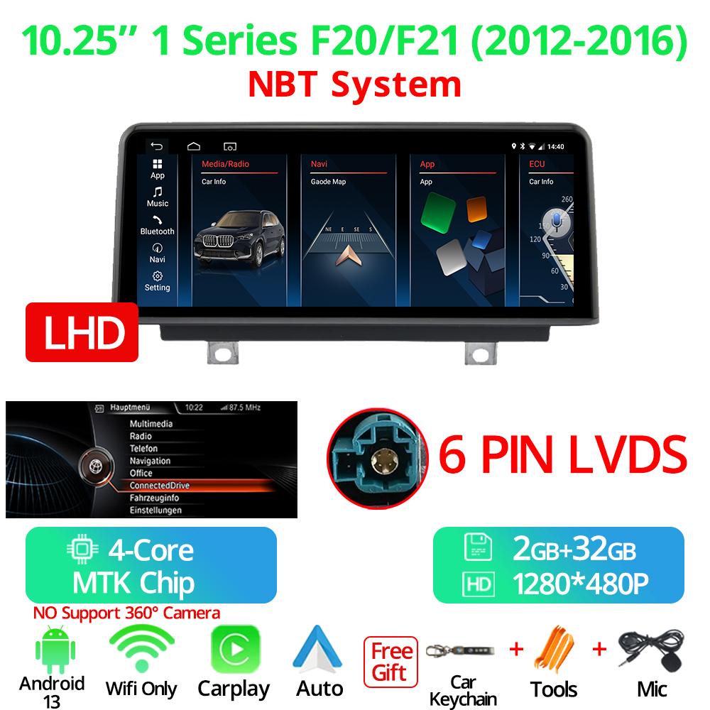 

10,25-дюймовый беспроводной Carplay автомобильный радиоприемник для BMW 1 серии F20 LHD 2016-2017 NBT система Android 13 GPS мультимедийный видеоплеер FM BT белый