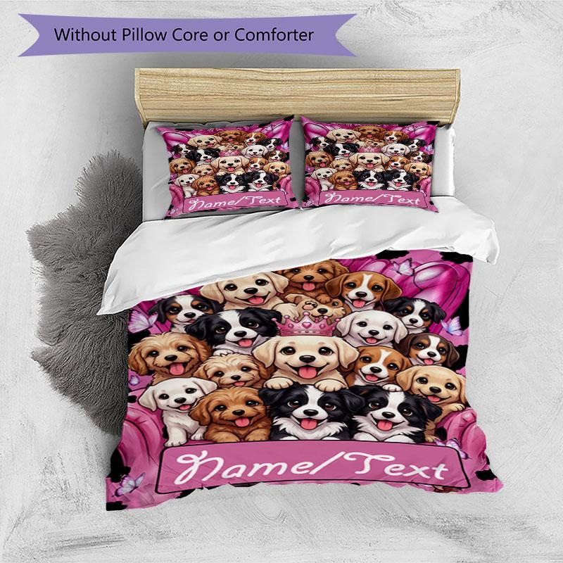 3PC Custom Name Puppy Party Pink Bedding Set Printed  Bedding Set Duvet Cover Closure Includes 1 Duvet Cover & 211 Pillowcases for Bedroom