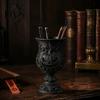 Dark Aesthetic Room Decor 3D Printed Gothic Pumpkin Pen Holder, Retro European Style Relief Stationery Spooky Halloween Table Decoration Organizer,