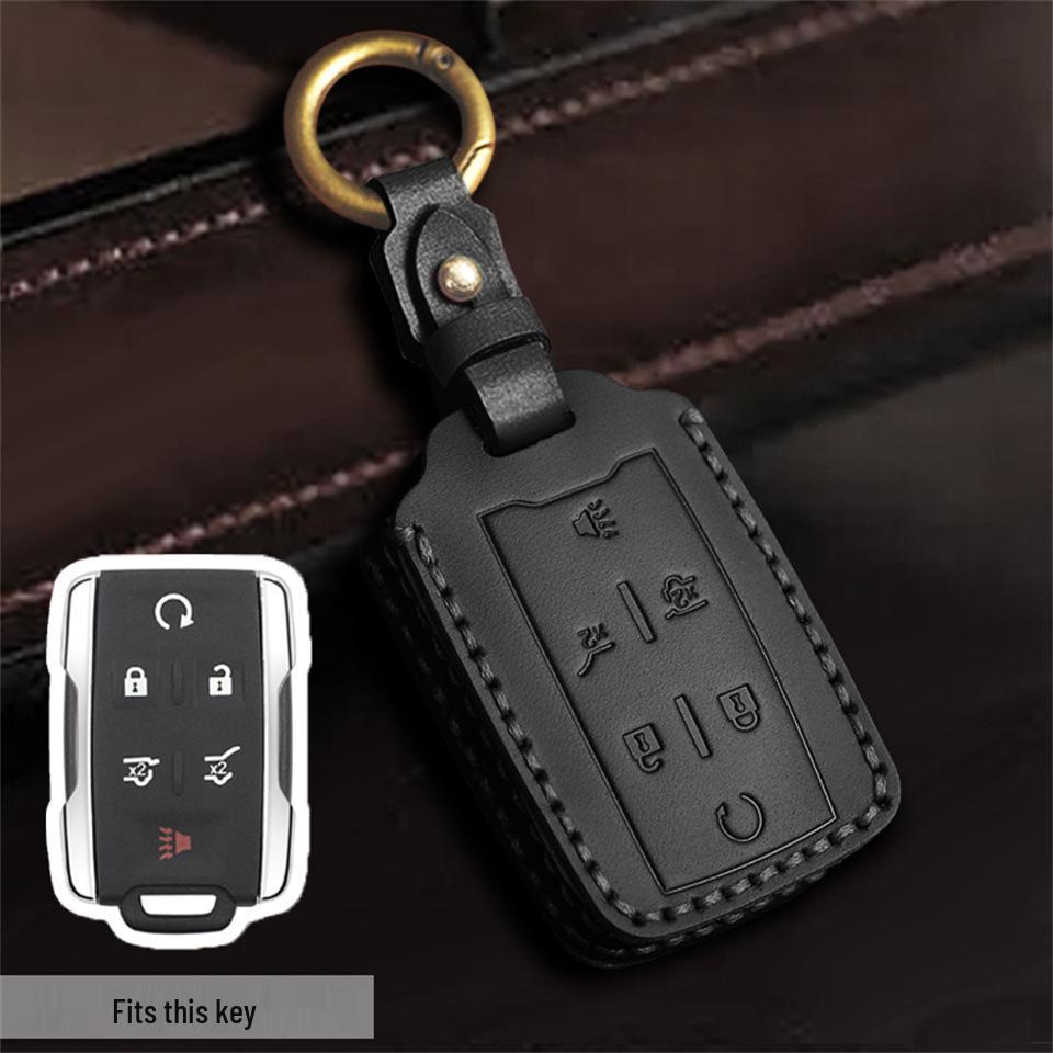 Genuine Leather Car Key Case & Creative Keychain for GMC Pickup