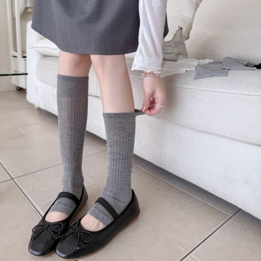 New Ultra-Thin Lolita Socks Solid Color Calf Socks Ice Silk Socks Breathable Japanese Style JK Style Socks Sweet Girls