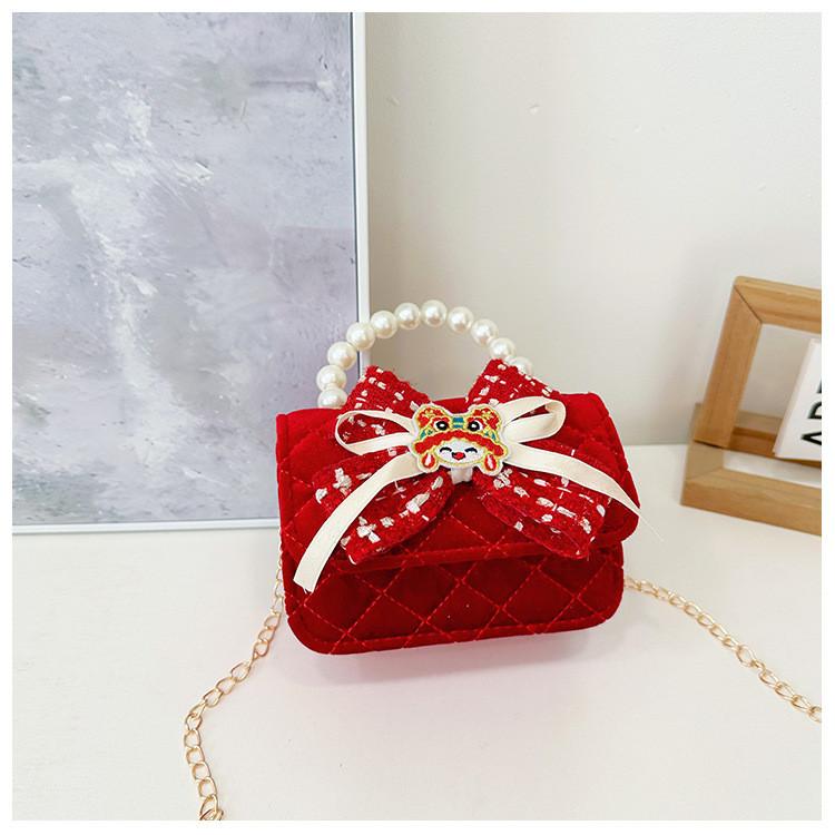 Lovely Red Velvet Tiger Head Handbag For Girls Trendy Crossbody Bag For Kids
