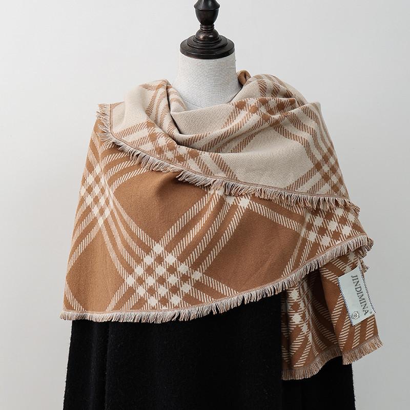 Double sided Plaid Scarf for Women Winter Warm Wool Scarf  Autumn and Winter Korean Style Cashmere Scarf with Atmosphere