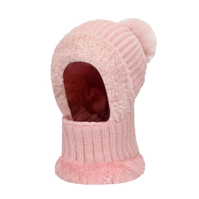 High Stretch Solid Color Knitted Scarf Mask All-In-One Cap Women's Winter Cycling Windproof Warm All-In-One Cap
