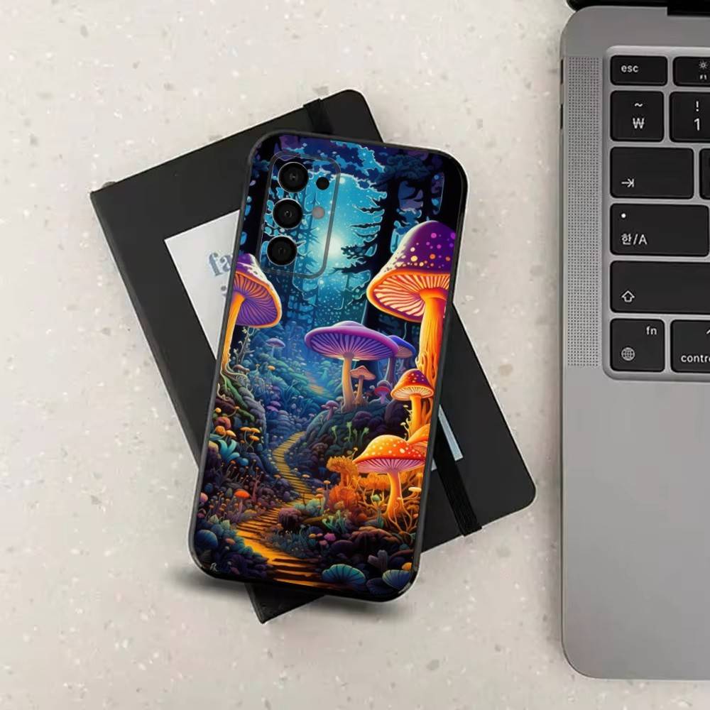 Trippy Plant Mushroom Case For Samsung Galaxy A73,72,41,J7,22,Note,31,8,9,52,71,53,32,Soft Black Silicone Cover