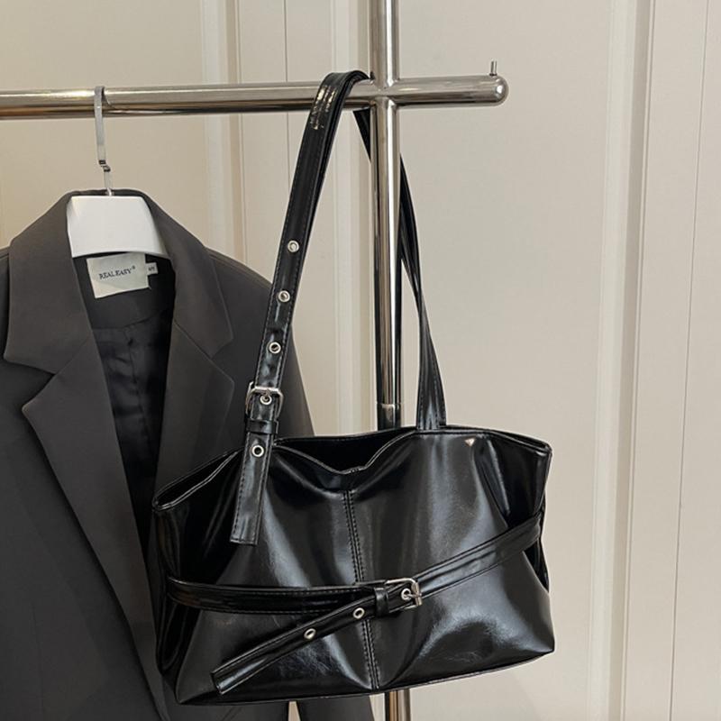 Yogodlns Belt Design Women's PU Leather Shoulder Bags Motorcycle Style Hot Girls Underarm Bag Large Capacity Female Casual Tote Handbags