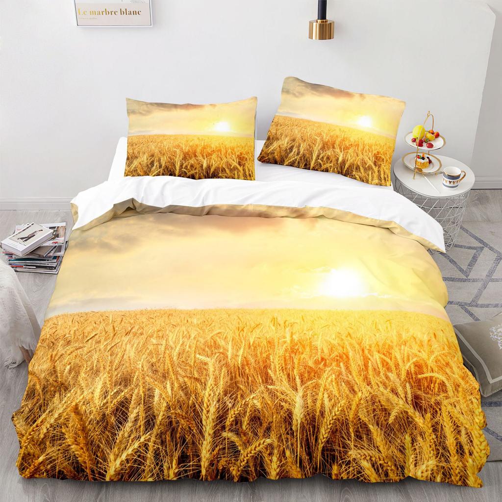 Wheat Field Lpluscape Soft Duvet Cover Quen Golden Wheat Ears Bathed In Sunlight Comfortable Quilt Cover Farm Theme Beding Set Warm Plus Nice