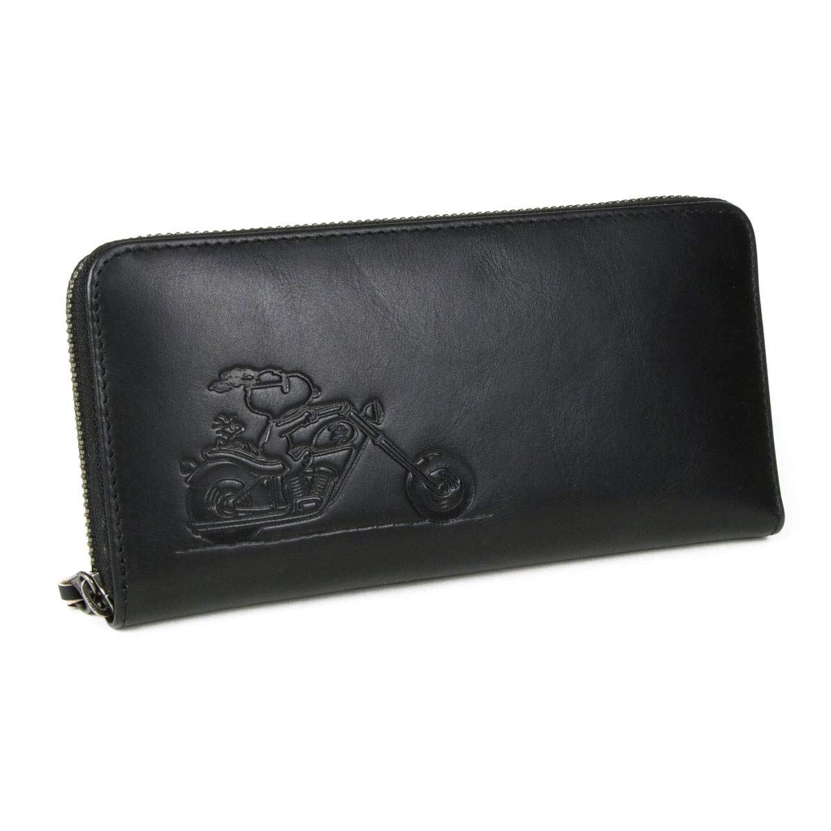 Длинный кошелек PEANUTS с круглой застежкой-молнией, унисекс, натуральная кожа, серия RIDER [73301] (ЧЕРНЫЙ)