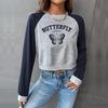 Camicetta da donna primaverile e autunnale Colorblocking Corto girocollo Pullover Top a maniche lunghe
