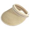 Wide Brim Sun Hat Pearl Decorated Straw Hat Imitation Pearl Beach Hat  UV Protection