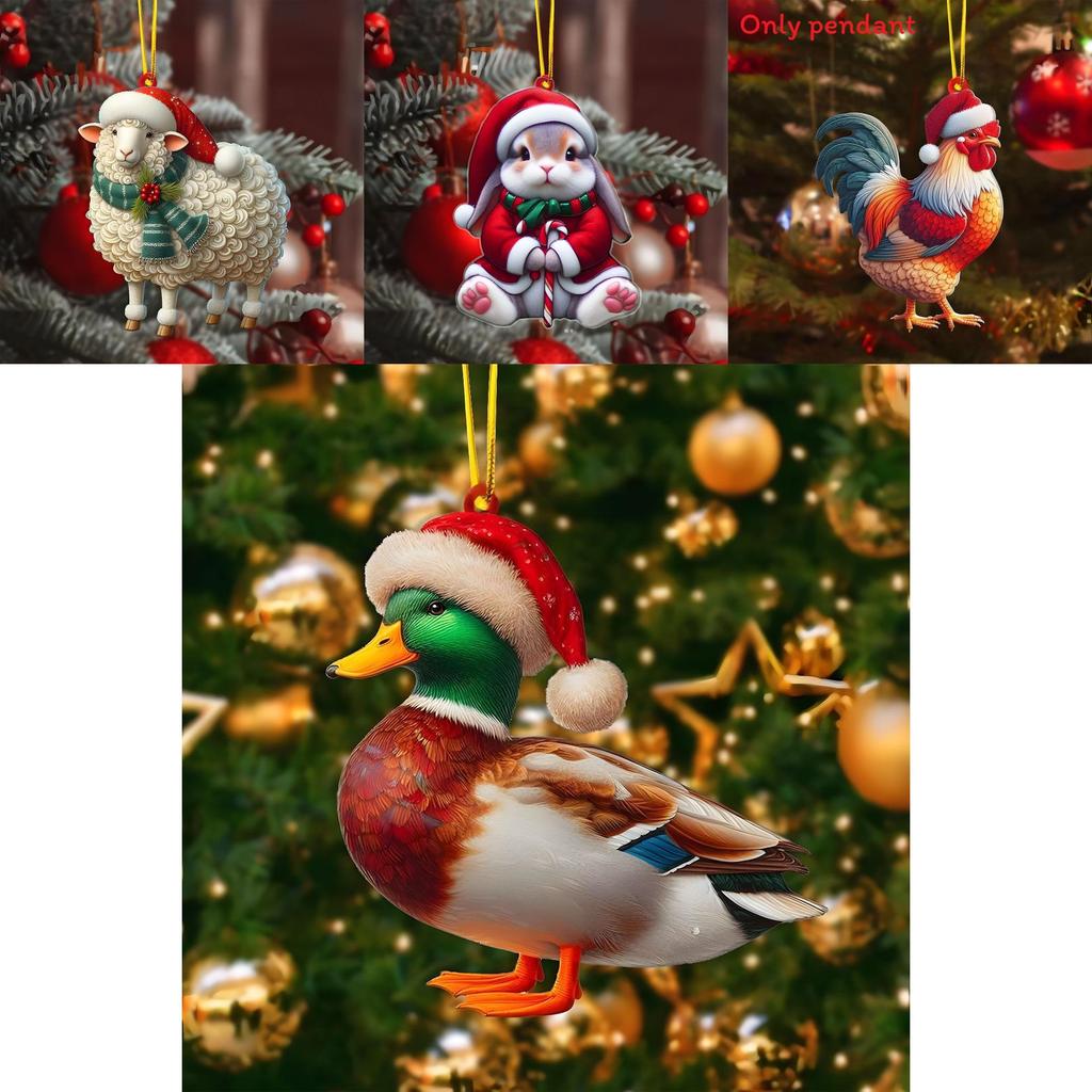 Christmas Themed Acrylic Pendant With Sheep Dog Chicken Horse And Dog Patterns For Christmas Party Decor