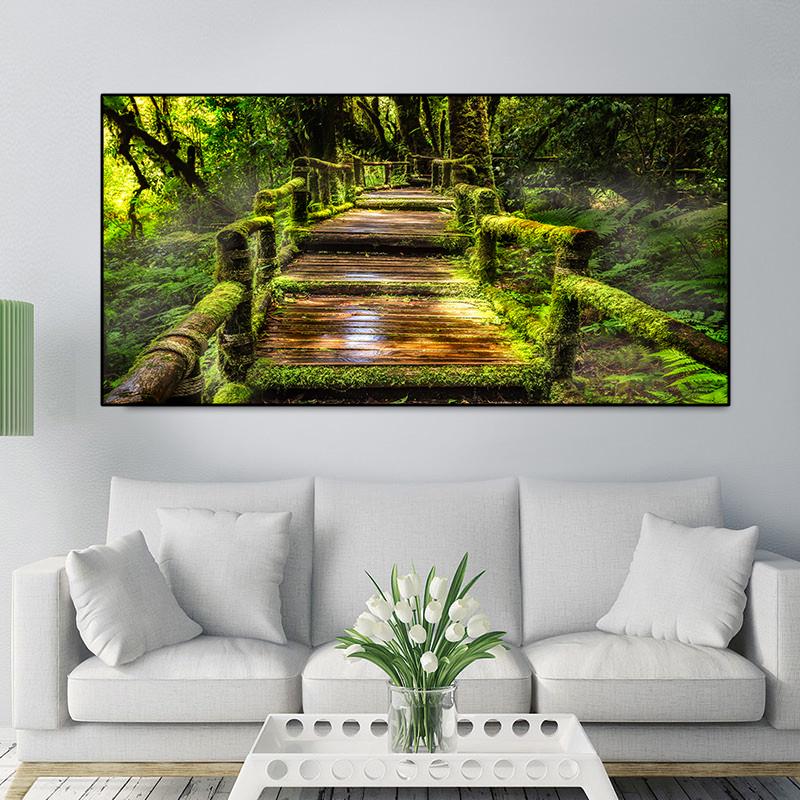 Moderne Landschaft Grüner Wald Holzbrücke Leinwand Malerei Poster und Drucke Wandbilder für Wohnzimmer Home Decor Kein Rahmen