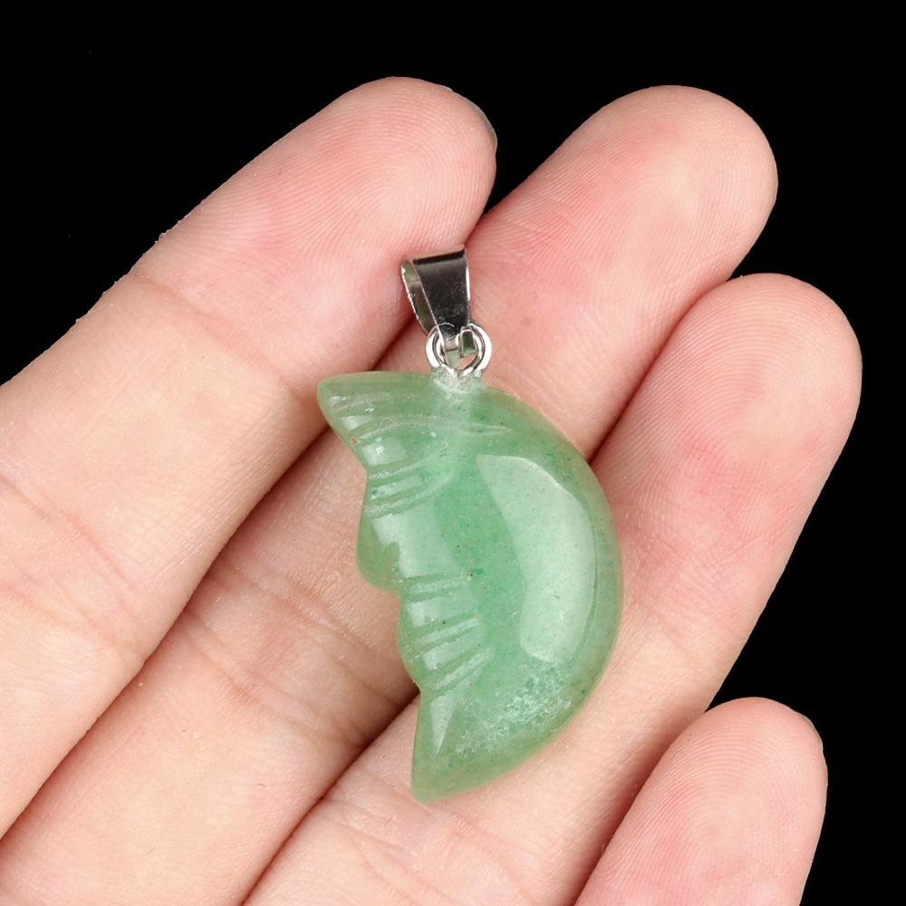 1Pc, Reiki Healing Crystal Carved Moon Face Ornament Decoration, Mini Natural Stone Quartz Gemstone Home Decor Jewelry, Halloween Gifts 26×15mm