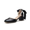 Fashion Rear Rbbion Bow High Heels Woman Ankle Pearl Beading Sandals 2025 Square Toe Pumps Ladies Office Dress Mary Janes Wedges Tacones