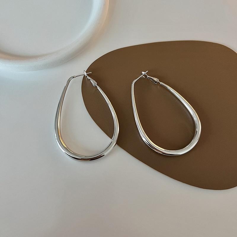 Vintage Sliver Color Big Square Hoop Earrings for Women Men Exaggerated Punk Metal Geometric Round Earrings Jewelry Gift