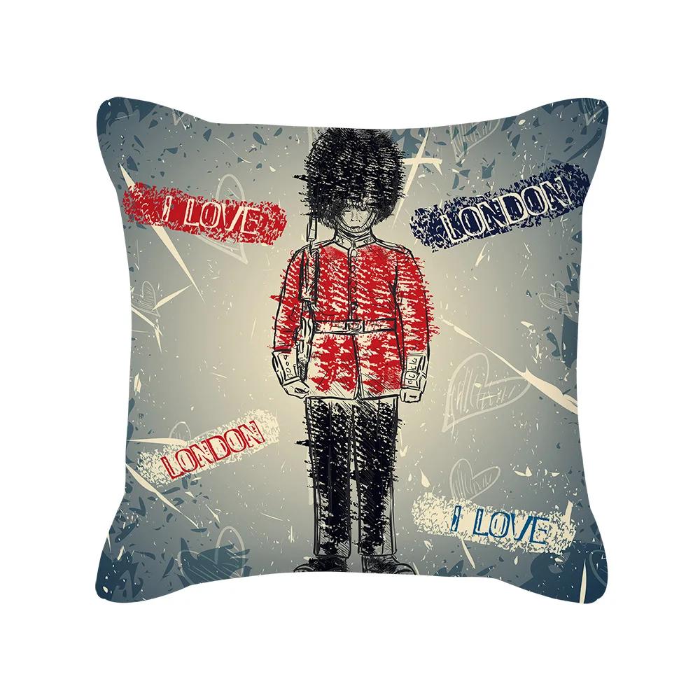 British Style Cushion Cover 18x18 Inches Pillow Case Red Blue Pillow Covers Retro Home Decorations Throw Pillow Case for Couch
