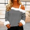 Women's Off-the-shoulder Plush Neck Printed Long-sleeved Pullover T-shirt Top