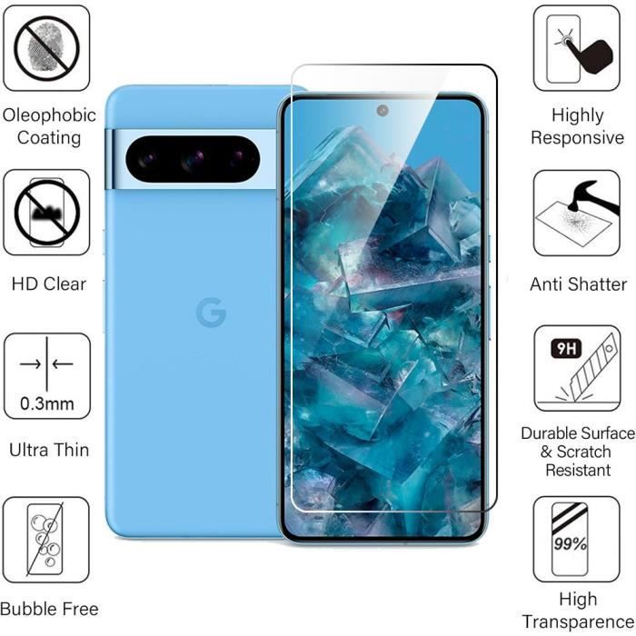 Displayschutzfolie - Google - Pixel 8 Pro - Gehärtetes Glas - 3er-Pack - Kratzfest - Ultradünn