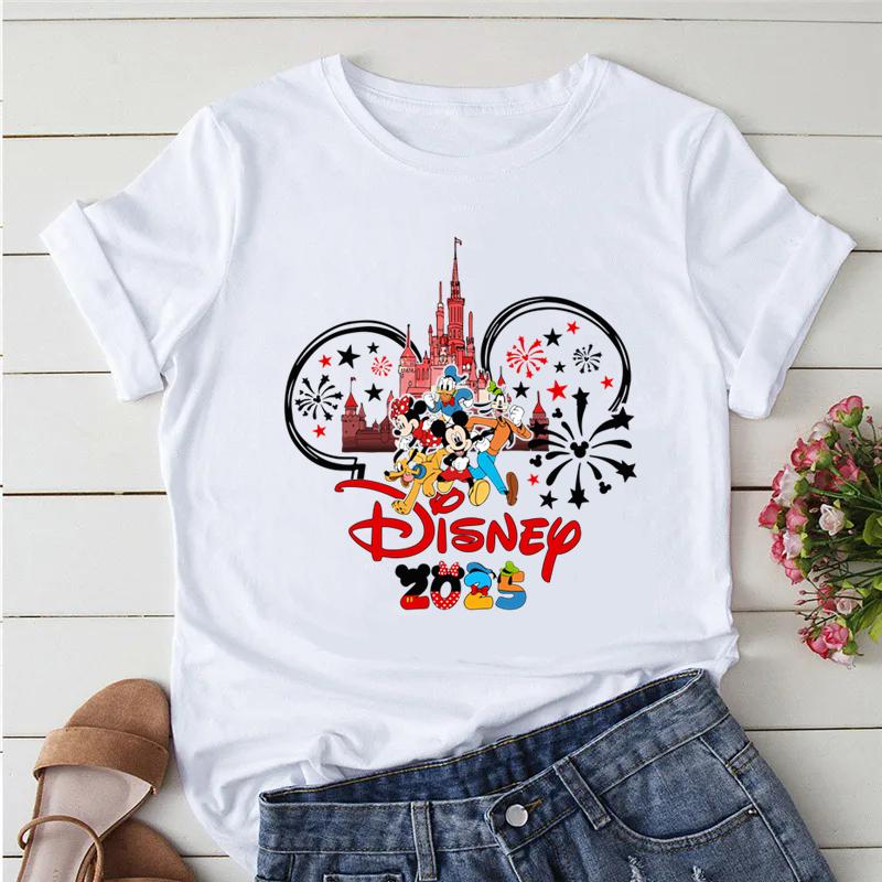 Disney Trip 2025 Printed Women Clothing White T-Shirts Y2k Fashion Female Streetwear Casual Tops Tee