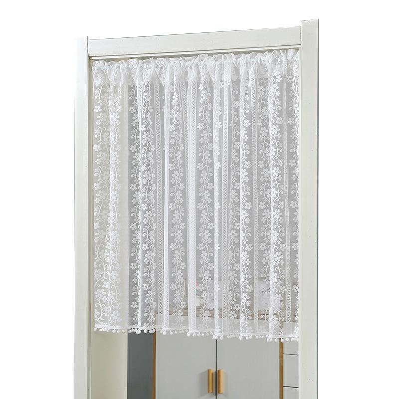 1PC Half Curtain Minimalist White Lace Doors Kitchen Short Curtain Charming Head Tassel No Drill Floral Sheer Cabinet Decor